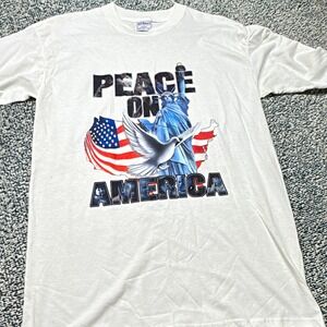 All Sport Heavyweight Preshrunk White Statue of Liberty Graphic Tee L Cotton